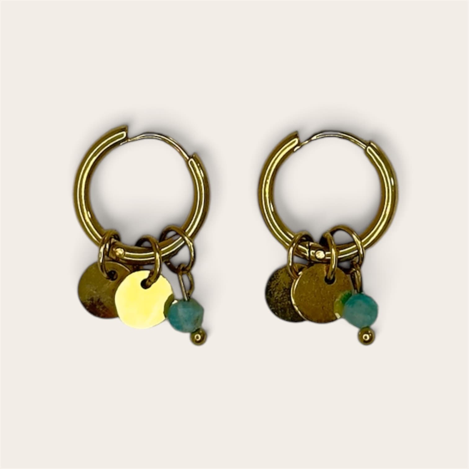 Aros con Charms Coin & Amazonite